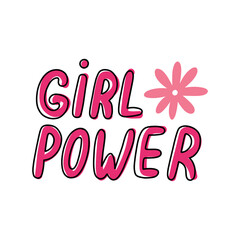 girl power doodle icon, vector color line illustration