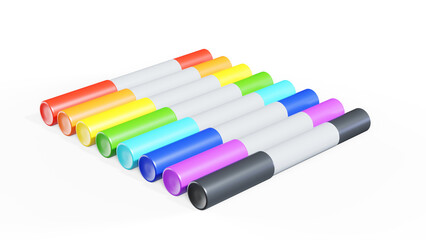 Open and closed markers isolated on white background, 3D rendering. Illustration