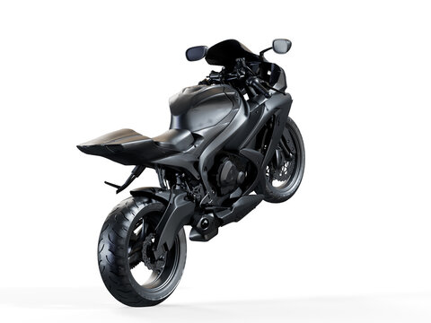 Black urban sport two-seater motorcycle on a white background. 3d illustration.