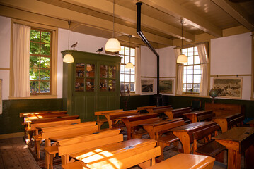 Enkhuizen, Netherlands. An old-fashioned classroom from the last century.
