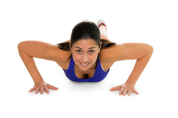 Obraz na płótnie Canvas Smiling Hispanic female in push up position