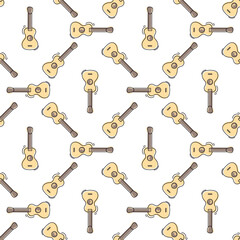 Hand drawn guitar seamless pattern vector illustration. Cute doodle style guitar pattern isolate on white