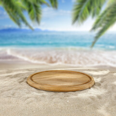 Summer beach and wooden pedestal.  - 520669115