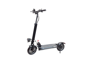 Black electric scooter on white background