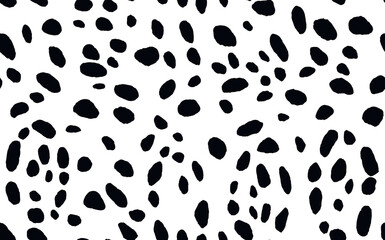 Abstract modern dalmatian fur seamless pattern. Animals trendy background. Black and white decorative vector illustration for print, card, postcard, fabric, textile. Modern ornament of stylized skin