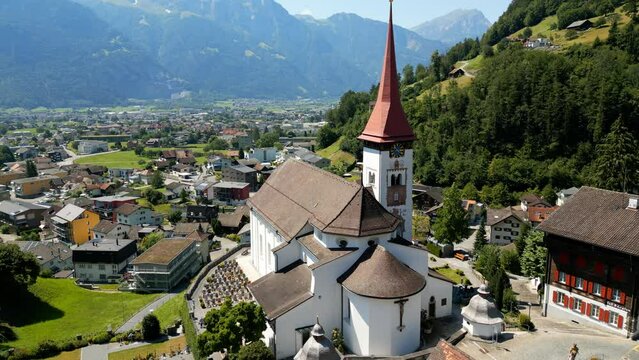 St Peter and Paul Church in the Village of Burglen in Switzerland at Klausen pass - travel photography