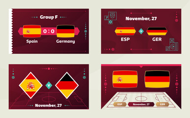 Spain vs Germany, Football 2022, Group F. World cup Football Competition championship match versus teams intro sport background, championship competition final poster, vector illustration.