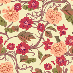 Art Nouveau Cute flowers to children's seamless pattern - Autumn 