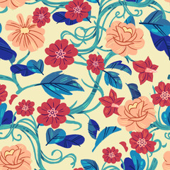 Art Nouveau Cute flowers to children's seamless pattern - Pastel