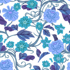 Art Nouveau Cute flowers to children's seamless pattern - Sea