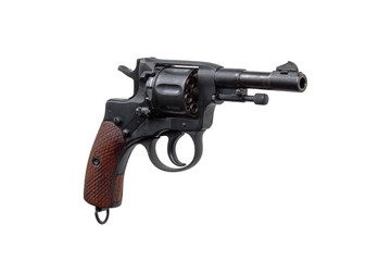 Vintage classic pistol revolver. Weapons of the First and Second World War. Isolate on a white back.