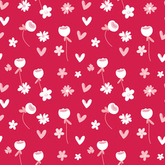 Seamless floral pattern based on traditional folk art ornaments. Colorful flowers on color background. Scandinavian style. Sweden nordic style. Vector illustration. Simple minimalistic pattern