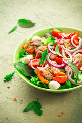 Tuna salad with mozzarella, onions and Japanese mustard greens