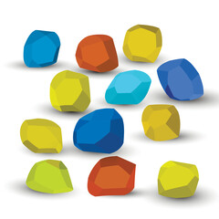 Cartoon stones. Rock stone isometric set. Rainbow boulders, natural building block shapes, wall stones. 3d flat isolated illustration. Vector collection