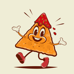 funny illustration of a walking cartoon nacho