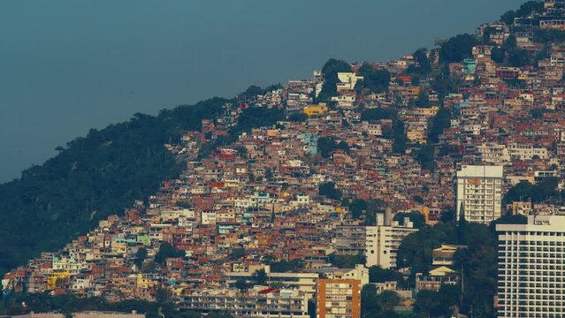 Rio de Janeiro. Favela of Vidigal as seen from Ipanema beach in the city of Rio de Janeiro during sunny day, Brazil