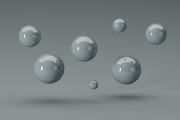 Abstract reflecting spheres on a pastel background. Concept of abstract and modern background, design. 3d render, illustration.