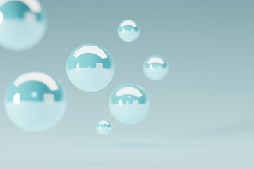 Abstract reflecting spheres on a pastel background. Concept of abstract and modern background, design. 3d render, illustration.