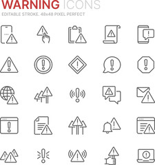 Collection of alarm and warning related outline icons. 48x48 Pixel Perfect. Editable stroke
