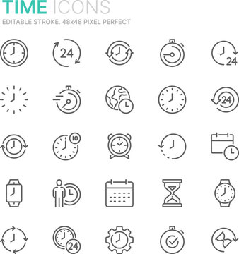 Collection of time related outline icons. 48x48 Pixel Perfect. Editable stroke