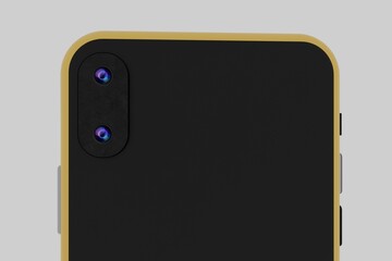 smartphone rear camera. shooting photos and videos on a mobile phone. rear camera of a yellow smartphone on a white background. 3d illustration. 3d render