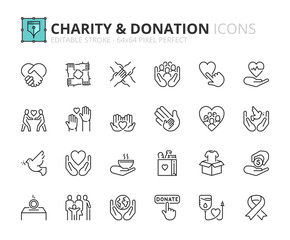 Fototapeta premium Simple set of outline icons about charity and donation.