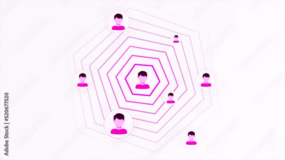 Poster animation with circles and account icons. motion. icons of person with spread of circles. propagatio