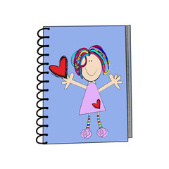 Cuaderno con niña feliz.