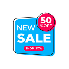 Sale banner with pink and blue details. Discount promotion. Special offer symbol. Modern design. New vector illustration. White background. Discount tag badge vector illustration. Web banner.