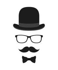 Mustache, Bow Tie, Hat, and Glasses isolated on white background