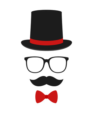 Mustache, Bow Tie, Hat, and Glasses isolated on white background