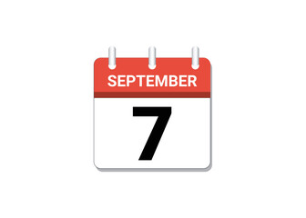 September, 7th calendar icon vector, concept of schedule, business and tasks
