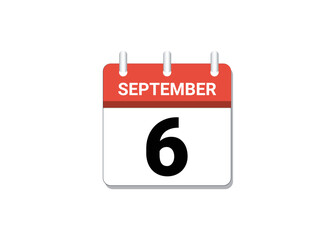 September, 6th calendar icon vector, concept of schedule, business and tasks
