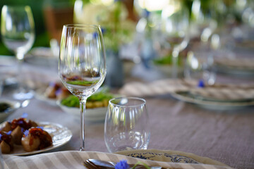 beautiful setting of a table with empty glasses. tableware shop. 