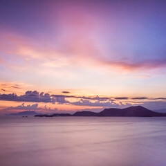 Long exposute sunset over the sea, Angra dos Reis town, State of Rio de Janeiro, Brazil. Taken with...