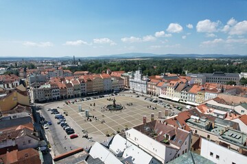 Ceske Budejovice town,aerial panorama view,scenic view of streets,square,České Budějovice town,...