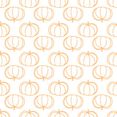 Seamless pattern with cute pumpkins. Decorative Halloween background in modern minimalists style. Vector illustration. 