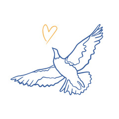 Doodle dove of peace illustration.  Concept of peace. Flying stylized bird vector illustration. Support Ukraine concept 