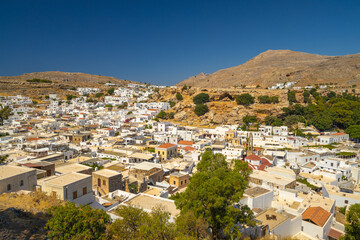 Fototapeta na wymiar Panoramic view of Lindos town on Rhodes island, Greece, Europe.