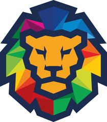 Simple Edgy Sharp Design of Lion Head with Colorful Mane