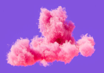 Single pink cloud formation, romantic soft cloud, 3d rendering