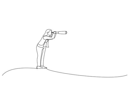 businesswoman looking through telescope, line art clip art preview