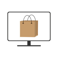 Computer with purchases. Vector illustration