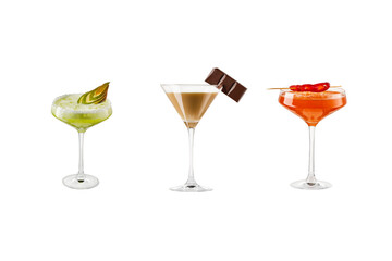 A set of classic cocktails isolated on white