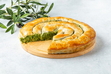 Traditional feta cheese phyllo pastry pie.