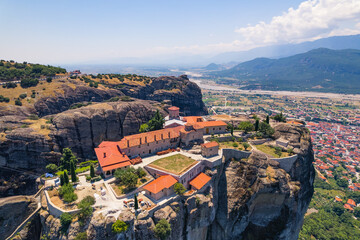 Fototapeta premium amazing aerial view of the famous Meteora near town Kalambaka, Greece. High quality photo