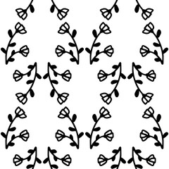 Doodle flower seamless pattern. Black flowers variety, hand drawn floral texture. Spring themed cute sketch elements