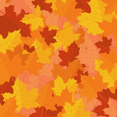 Fototapeta na wymiar Natural background for autumn or fall concept, fallen leaves in warm colors, red, orange and yellow in a vibrant and vivid seasonal design. 
