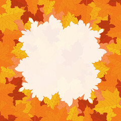 Natural background, autumn or fall frame, fallen leaves in warm colours, red, orange, and yellow. Seasonal bright design with copy space.