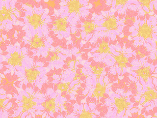 Fototapeta na wymiar Yellow and pink background with subtle floral motif. Abstract pattern.